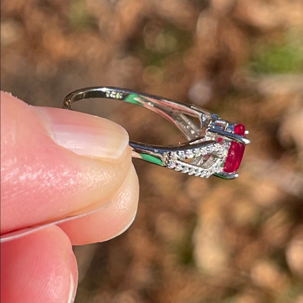 NWT Natural Ruby 7.8X6mm with CZ Accents in 925 Sterling Silver Size 8 - Picture 6 of 7